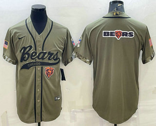 Men's Chicago Bears Olive Salute to Service Team Big Logo Cool Base Stitched Baseball Jersey