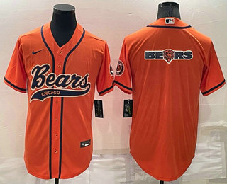 Men's Chicago Bears Orange Team Big Logo With Patch Cool Base Stitched Baseball Jersey