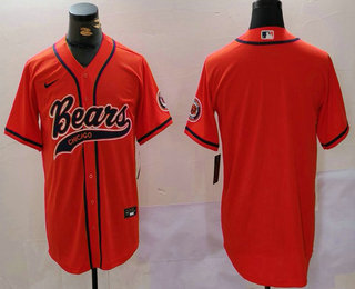 Men's Chicago BearsBlank Orange With Patch Cool Base Stitched Baseball Jersey