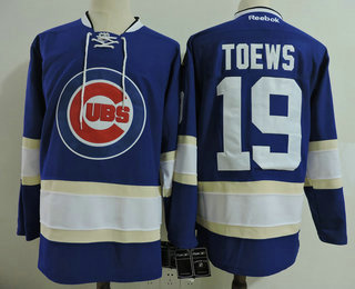 Men's Chicago Blackhawks #19 Jonathan Toews Cubs Cubs Logo Royal Blue Adidas Stitched NHL Reebok Hockey Jersey