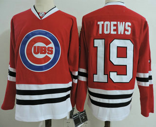 Men's Chicago Blackhawks #19 Jonathan Toews Cubs with Logo Red Hockey Adidas Stitched NHL Reebok Hockey Jersey