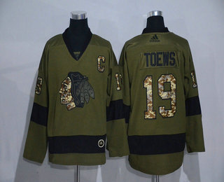 Men's Chicago Blackhawks #19 Jonathan Toews Green Salute To Service Adidas Stitched NHL Jersey