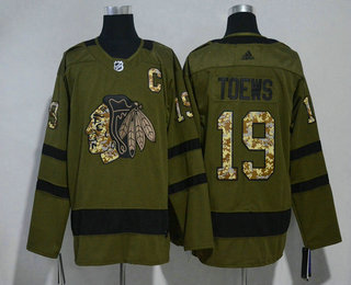 Men's Chicago Blackhawks #19 Jonathan Toews Green Salute to Service 2017-2018 Hockey Adidas Stitched NHL Jersey