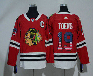 Men's Chicago Blackhawks #19 Jonathan Toews Red With USA Flag 2017-2018 Hockey Adidas Stitched NHL Jersey