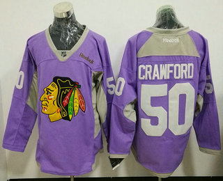 Men's Chicago Blackhawks #50 Corey Crawford Pink Fights Cancer Adidas Stitched NHL Reebok Hockey Jersey