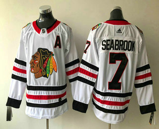 Men's Chicago Blackhawks #7 Brent Seabrook White With A Patch 2017-2018 Hockey Adidas Stitched NHL Jersey