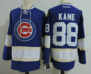 Men's Chicago Blackhawks #88 Patrick Kane with Cubs Logo Blue Adidas Stitched NHL Reebok Hockey Jersey