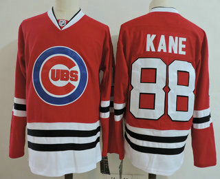 Men's Chicago Blackhawks #88 Patrick Kane with Cubs Logo Red Adidas Stitched NHL Reebok Hockey Jersey