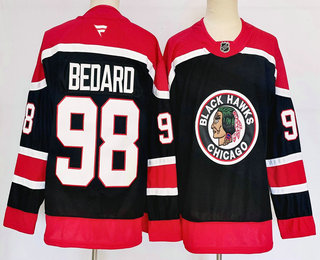 Men's Chicago Blackhawks #98 Connor Bedard Black 2024 Reverse Retro Authentic Jersey