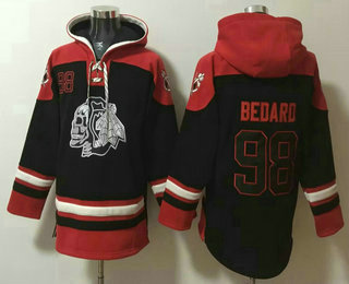 Men's Chicago Blackhawks #98 Connor Bedard Black Ageless Must Have Lace Up Pullover Hoodie