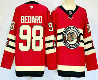 Men's Chicago Blackhawks #98 Connor Bedard Red 2024 Winter Classic Stitched Jersey