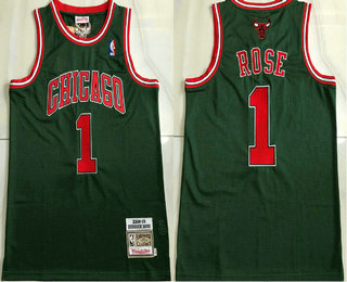 Men's Chicago Bulls #1 Derrick Rose Green 2008-09 Hardwood Classics Soul AU Throwback Jersey 01