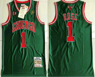 Men's Chicago Bulls #1 Derrick Rose Green 2008-09 Hardwood Classics Soul AU Throwback Jersey