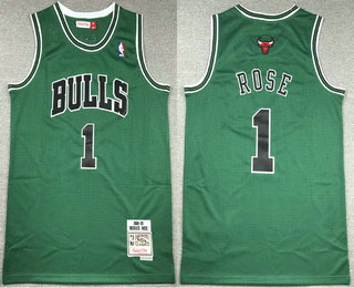 Men's Chicago Bulls #1 Derrick Rose Green 2008-09 Hardwood Classics Soul Throwback Jersey 002