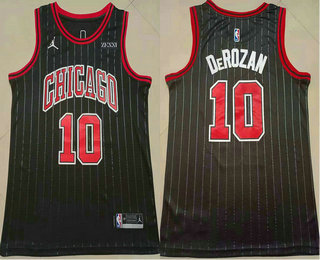 Men's Chicago Bulls #10 DeMar DeRozan Black Pinstripe 2020 NEW Jordan Swingman Stitched Jersey With Sponsor Logo