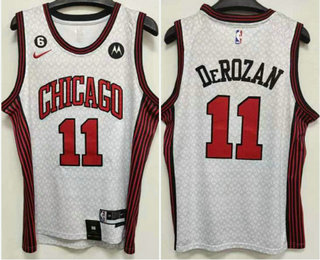 Men's Chicago Bulls #11 DeMar DeRozan 2022 White City Edition With 6 Patch Stitched Jersey With Sponsor