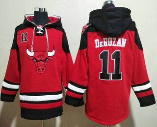 Men's Chicago Bulls #11 DeMar DeRozan Red Ageless Must Have Lace Up Pullover Hoodie