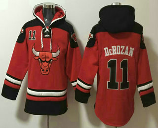 Men's Chicago Bulls #11 DeMar DeRozan Red Ageless Must Have Lace Up Pullover Hoodie