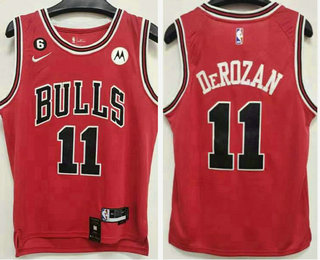 Men's Chicago Bulls #11 DeMar DeRozan Red With 6 Patch Nike 2022 Stitched Jersey With Sponsor