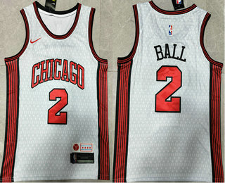 Men's Chicago Bulls #2 Lonzo Ball 2022 White City Edition Stitched Jersey