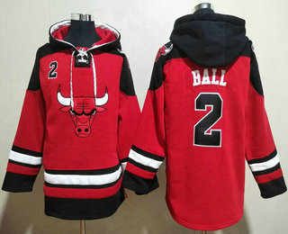 Men's Chicago Bulls #2 Lonzo Ball Red Ageless Must Have Lace Up Pullover Hoodie