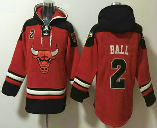 Men's Chicago Bulls #2 Lonzo Ball Red Ageless Must Have Lace Up Pullover Hoodie