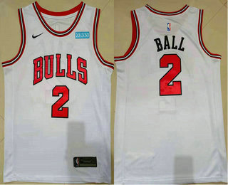 Men's Chicago Bulls #2 Lonzo Ball White 2021 Nike Swingman Stitched Jersey With Sponsor Logo