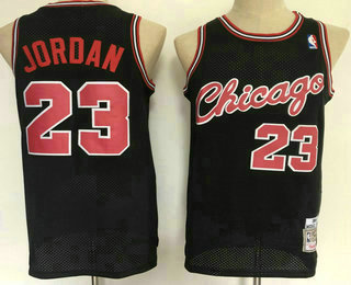 Men's Chicago Bulls #23 Michael Jordan 1984-85 Black Hardwood Classics Soul Swingman Throwback Jersey