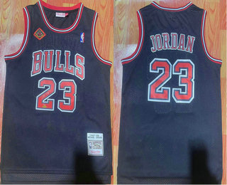 Men's Chicago Bulls #23 Michael Jordan 1993-2013 20th Champions Patch Black Hardwood Classics Soul Swingman Signed Throwback Jersey