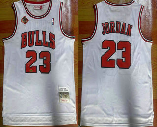 Men's Chicago Bulls #23 Michael Jordan 1993-2013 20th Champions Patch White Hardwood Classics Soul Swingman Signed Throwback Jersey