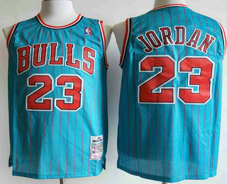 Men's Chicago Bulls #23 Michael Jordan 1995-96 Blue Pinstripe Hardwood Classics Soul Swingman Throwback Jersey