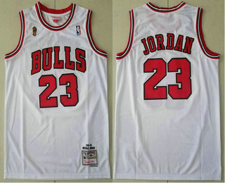 Men's Chicago Bulls #23 Michael Jordan 1995-96 White With Champions Patch Hardwood Classics Soul Swingman Throwback Jersey