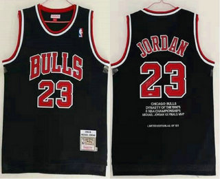 Men's Chicago Bulls #23 Michael Jordan 1995-98 Black Hardwood Classics Soul Commemorative Edition Throwback Jersey