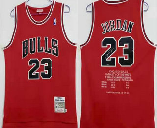 Men's Chicago Bulls #23 Michael Jordan 1995-98 Red Hardwood Classics Soul Commemorative Edition Throwback Jersey