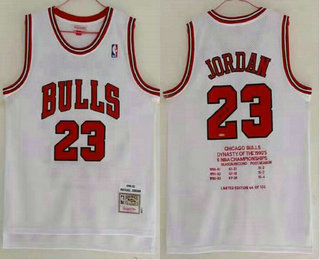 Men's Chicago Bulls #23 Michael Jordan 1995-98 White Hardwood Classics Soul Commemorative Edition Throwback Jersey