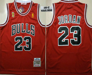 Men's Chicago Bulls #23 Michael Jordan 1996-97 Red With Champions Patch Hardwood Classics Soul Swingman Throwback Jersey