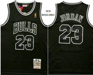 Men's Chicago Bulls #23 Michael Jordan 1997-98 ALL Black Hardwood Classics Throwback Jersey