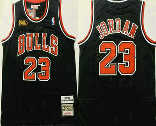 Men's Chicago Bulls #23 Michael Jordan 1997-98 Black Final Patch Hardwood Classics Soul Swingman Throwback Jersey