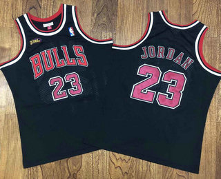 Men's Chicago Bulls #23 Michael Jordan 1997-98 Black Final Patch Hardwood Classics Soul Swingman Throwback Jersey