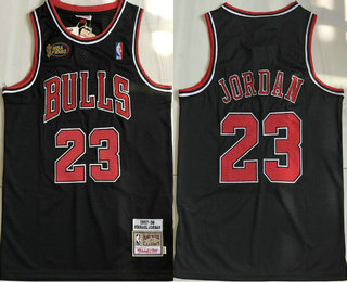 Men's Chicago Bulls #23 Michael Jordan 1997-98 Black Final Patch Hardwood Classics Soul Swingman Throwback Jersey