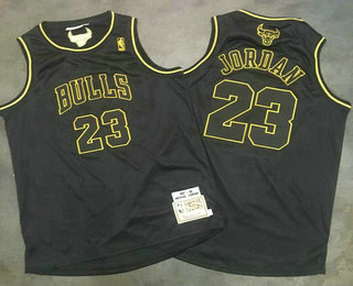 Men's Chicago Bulls #23 Michael Jordan 1997-98 Black Hardwood Classics Soul AU Swingman Throwback Jersey