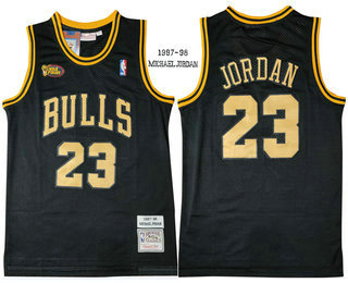 Men's Chicago Bulls #23 Michael Jordan 1997-98 Black Hardwood Classics Soul Swingman Throwback Jersey (2)