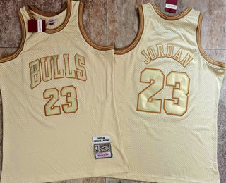 Men's Chicago Bulls #23 Michael Jordan 1997-98 Gold Hardwood Classics Soul AU Throwback Jersey