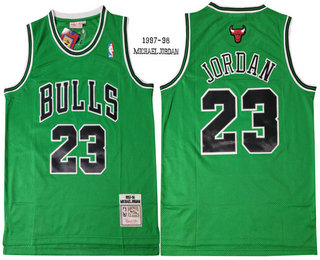 Men's Chicago Bulls #23 Michael Jordan 1997-98 Green Hardwood Classics Soul Swingman Throwback Jersey