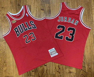 Men's Chicago Bulls #23 Michael Jordan 1997-98 Red Champions Patch Hardwood Classics Soul Swingman Throwback Jersey