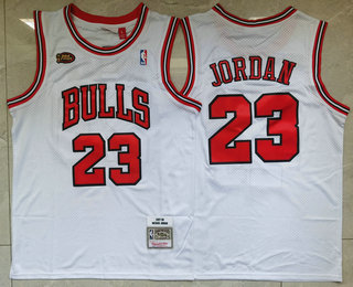 Men's Chicago Bulls #23 Michael Jordan 1997-98 White Final Patch Hardwood Classics Soul Swingman Throwback Jersey