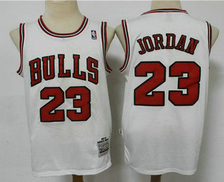 Men's Chicago Bulls #23 Michael Jordan 1997-98 White Hardwood Classics Soul Swingman Throwback Jersey