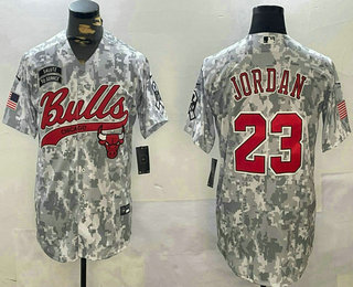 Men's Chicago Bulls #23 Michael Jordan Arctic Camo 2024 Salute to Service Stitched Baseball Jersey