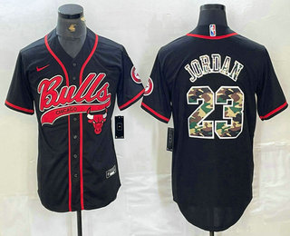 Men's Chicago Bulls #23 Michael Jordan Black Camo Cool Base Stitched Baseball Jersey