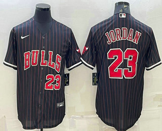 Men's Chicago Bulls #23 Michael Jordan Black Cool Base Stitched Baseball Jersey